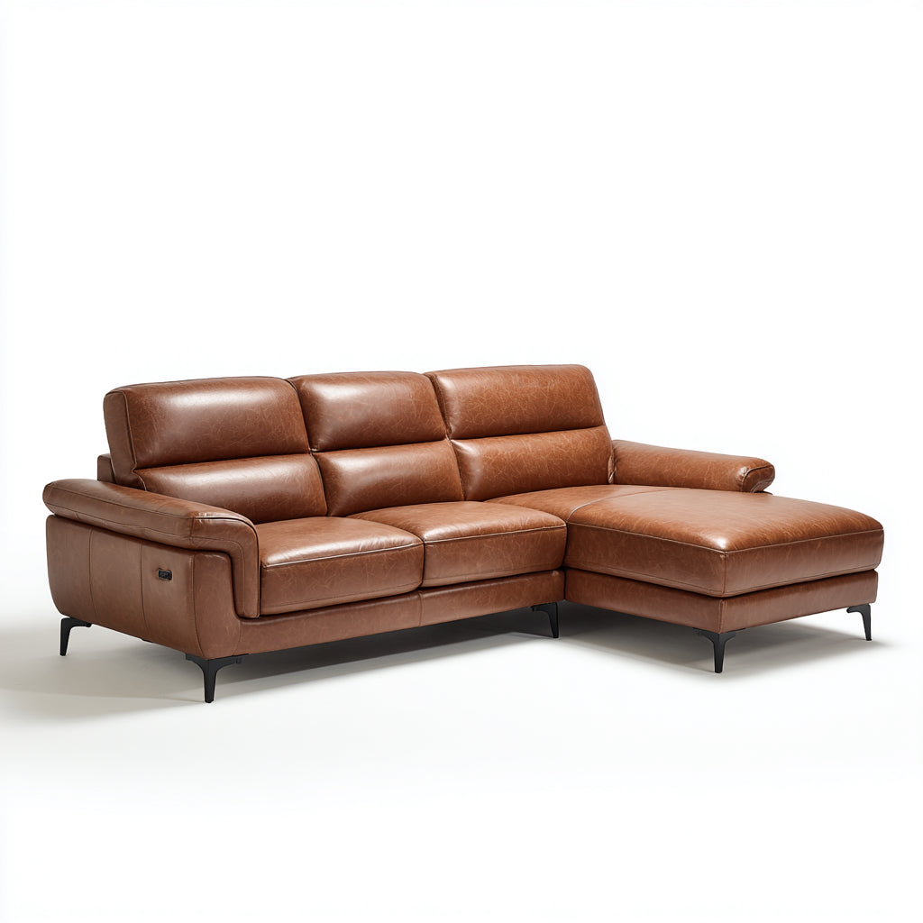 Divano angolare pelle 280x170x90 cm marrone adatto per soggiorno design moderno