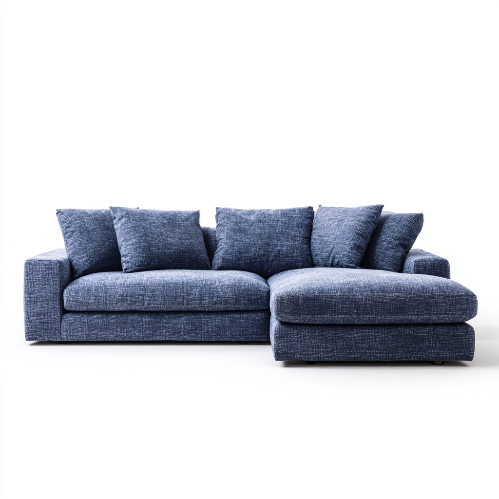Divano angolare tessuto 260x160x85 cm blu adatto per soggiorno design moderno