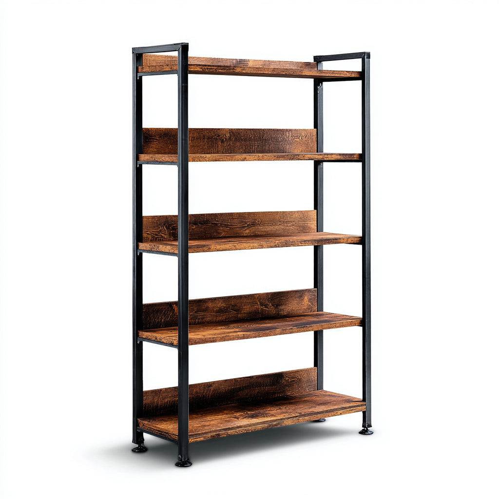 Libreria legno e metallo 80x30x180 cm - marrone scuro - nero - adatta per ufficio o studio - design industriale