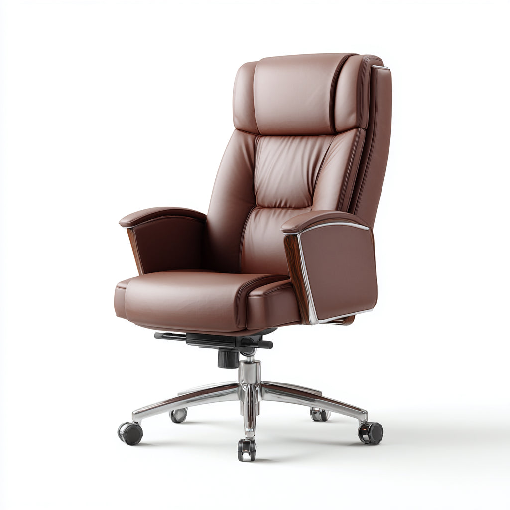 Sedia da ufficio pelle vera e metallo 72x68x125 cm - marrone - adatta per ufficio - design ergonomico
