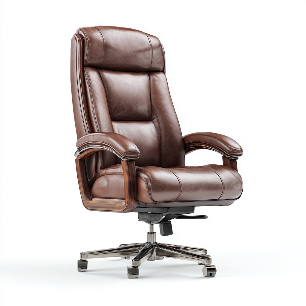 Sedia da ufficio pelle vera e metallo 75x70x125 cm - marrone - adatta per ufficio - design ergonomico