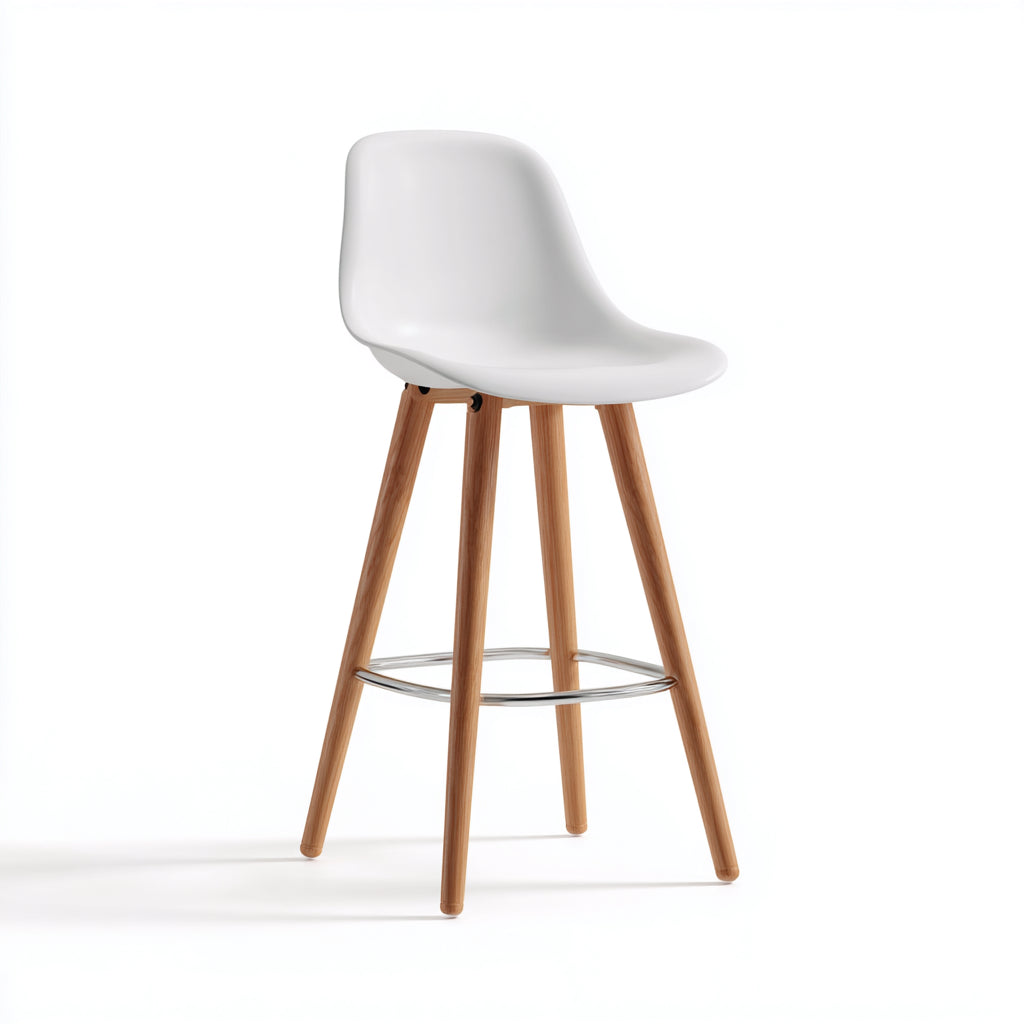 Sgabello da bar plastica-legno-metallo 45x46x100 cm - bianco - design moderno adatto alla sala da pranzo