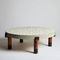 Tavolino da caffè ceramica - legno 90x90x38 cm - bianco - marrone - adatto per soggiorno - design moderno