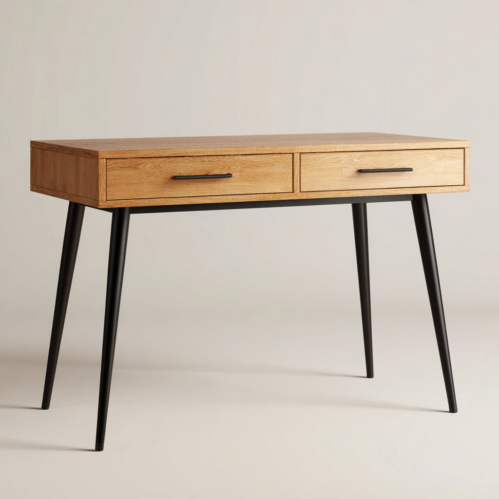Scrivania in legno e metallo 115x55x75 cm - rovere naturale - nero - design moderno - per ufficio e studio