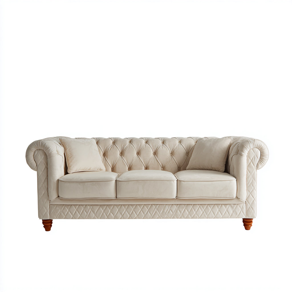 Divani a 3 posti tessuto 225x95x86 cm - beige - adatto al soggiorno - design classico