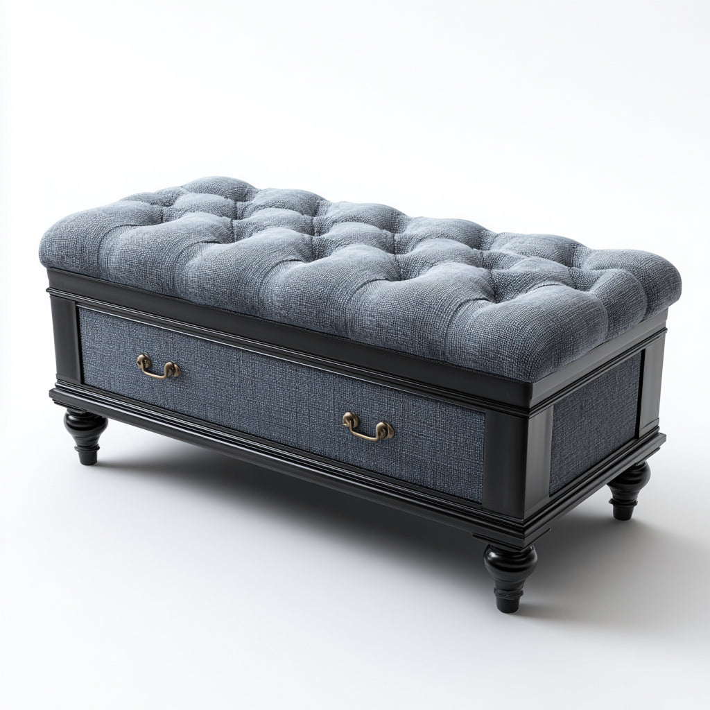 Panca per letto tessuto 95x45x50 cm - grigio blu - con cassetto - adatta alla camera da letto - design classico