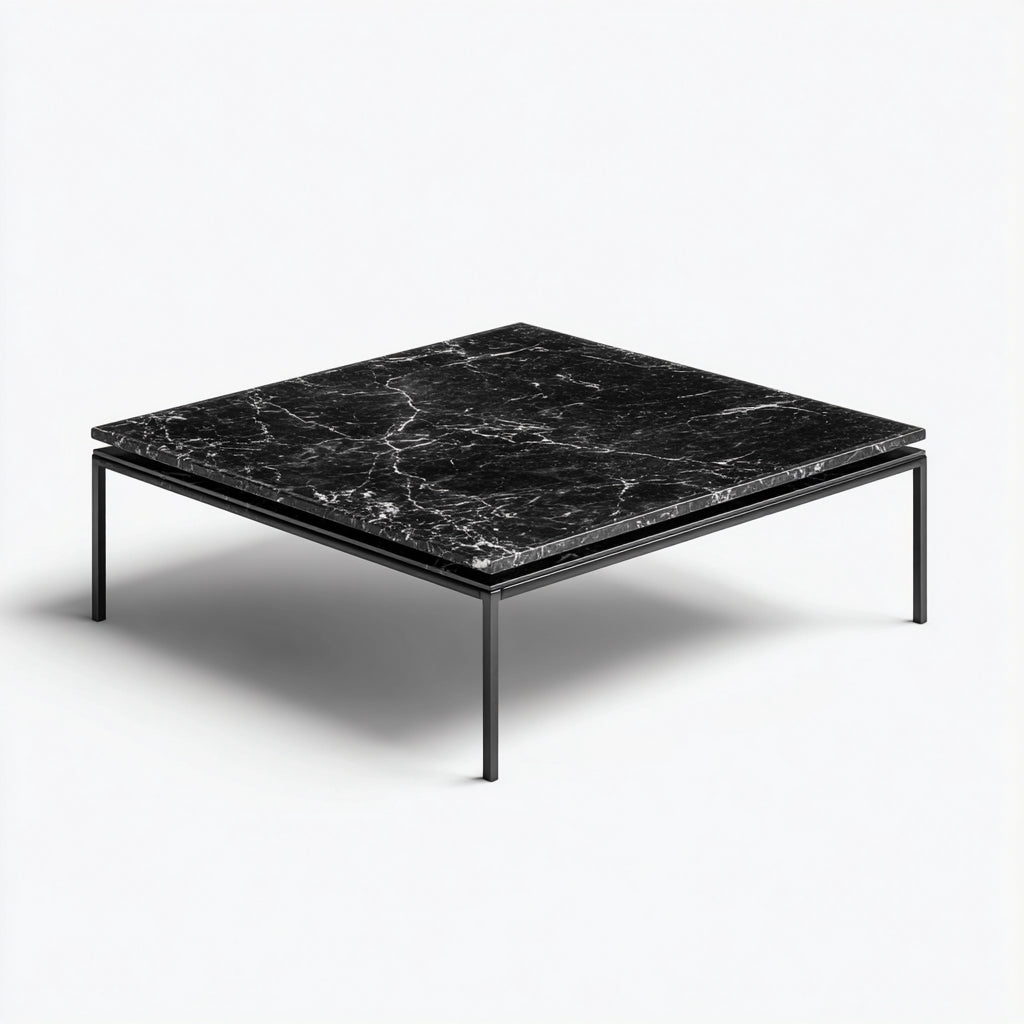 Tavolino da caffè marmo - metallo 90x90x35 cm - nero - adatto per soggiorno - design moderno