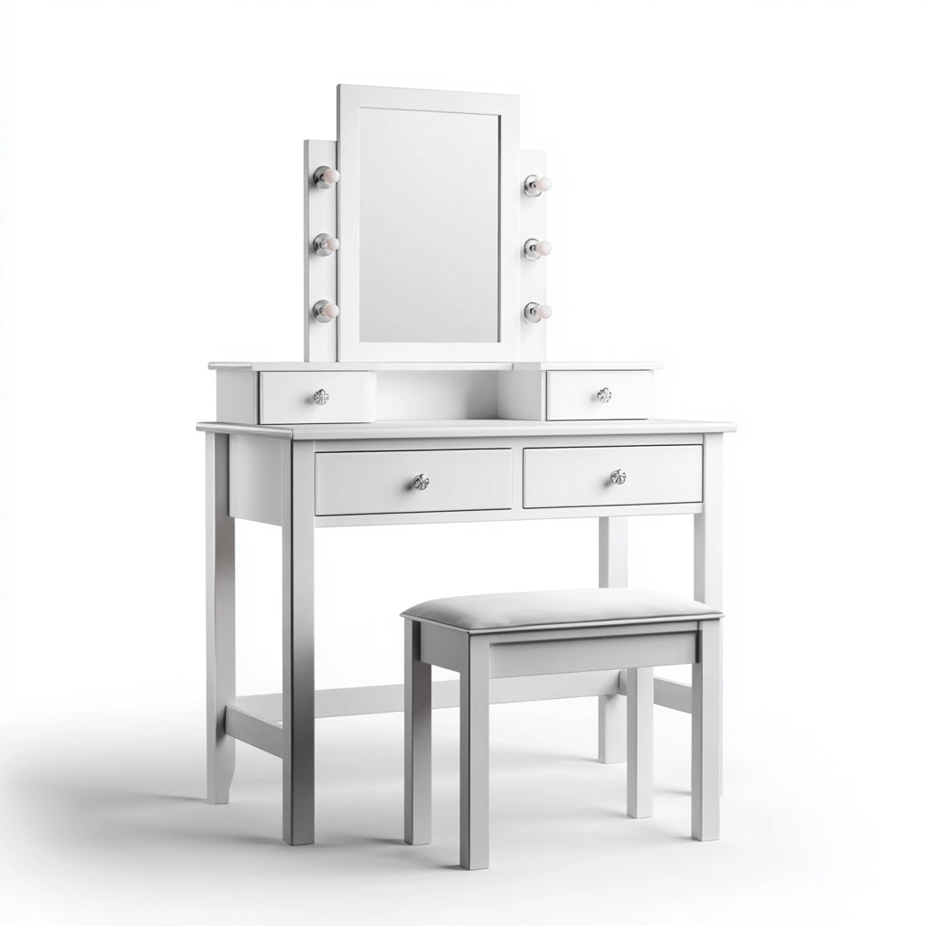 Toeletta in legno 90x40x140 cm - bianco - con specchio illuminato stile moderno - adatta per camera da letto