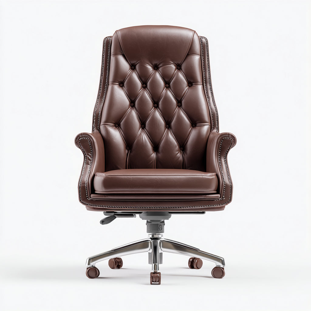Sedia da ufficio pelle vera e metallo 70x65x125 cm - marrone - adatta per ufficio - design classico