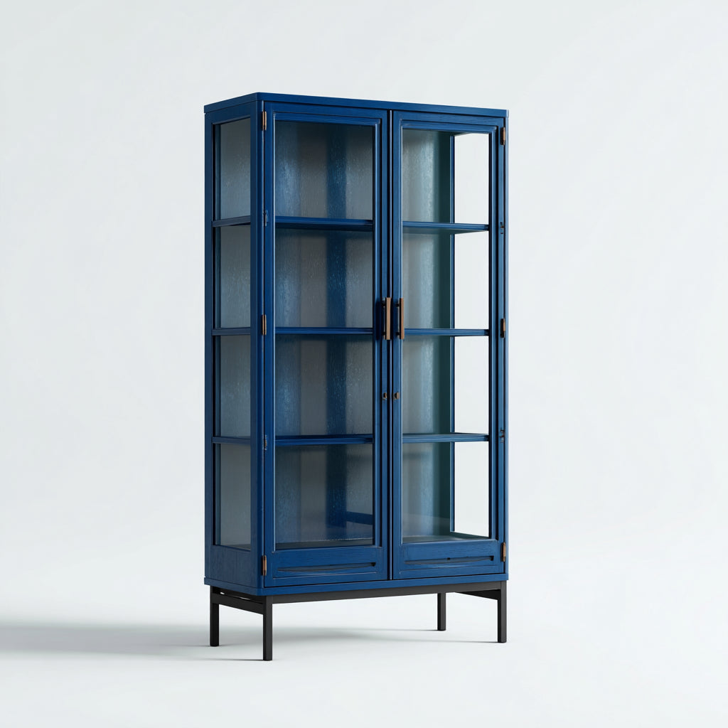 Libreria vetro e metallo 90x40x180 cm - blu - adatta per ufficio o studio - design moderno