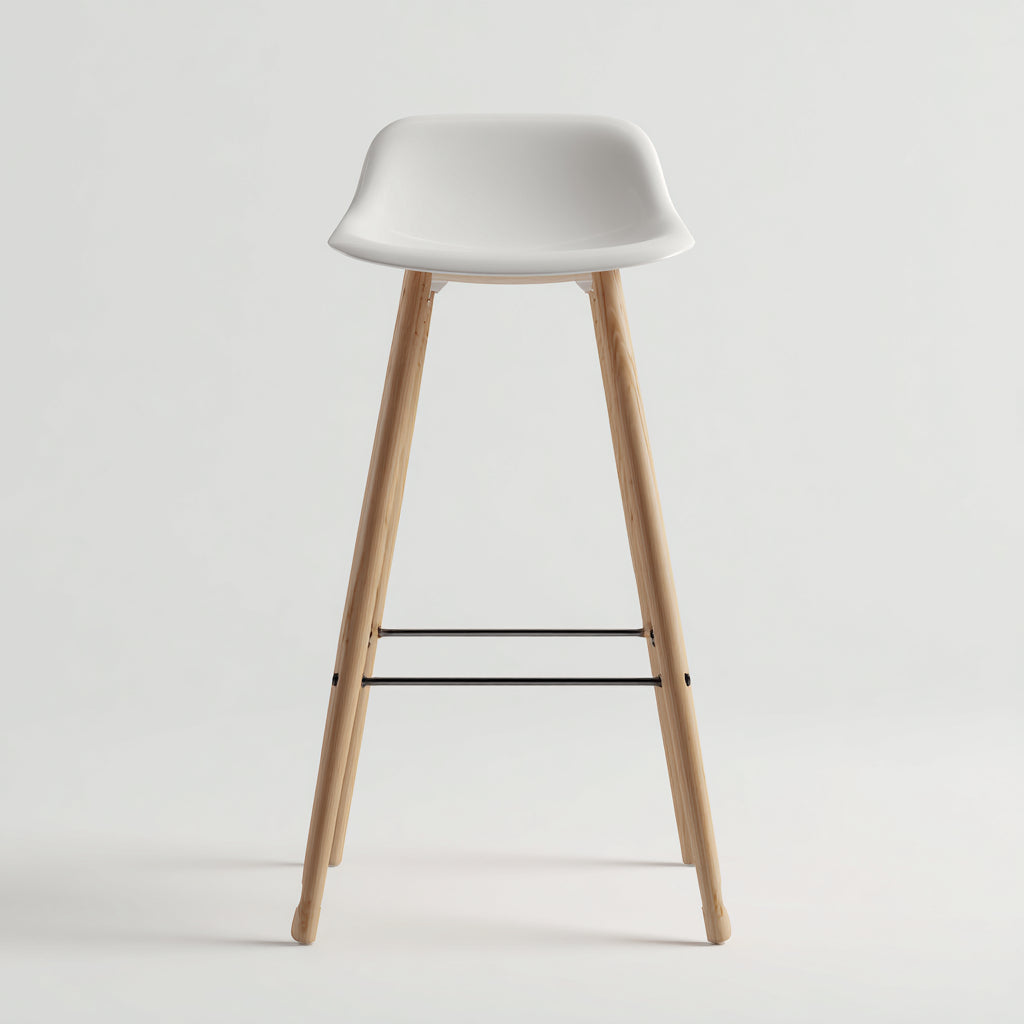 Sgabello da bar plastica-legno-metallo 44x45x103 cm - bianco - design moderno adatto alla sala da pranzo