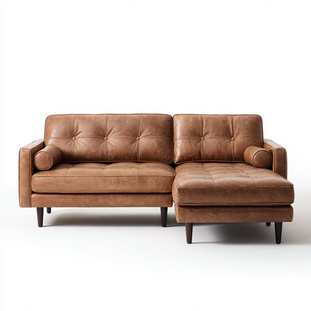 Divano angolare pelle 273x165x86 cm marrone chiaro adatto per soggiorno design moderno