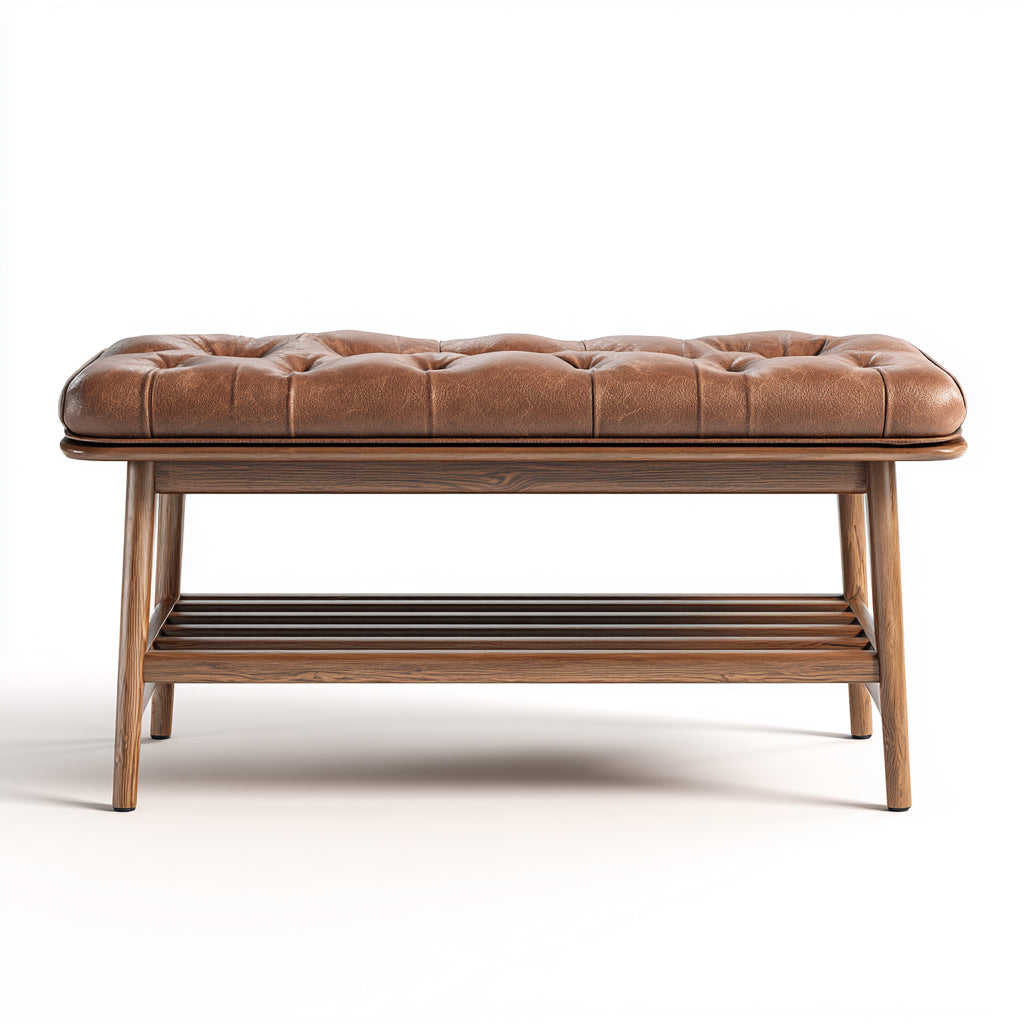 Panca per letto pelle vera 90x38x48 cm - marrone - adatta alla camera da letto - design classico