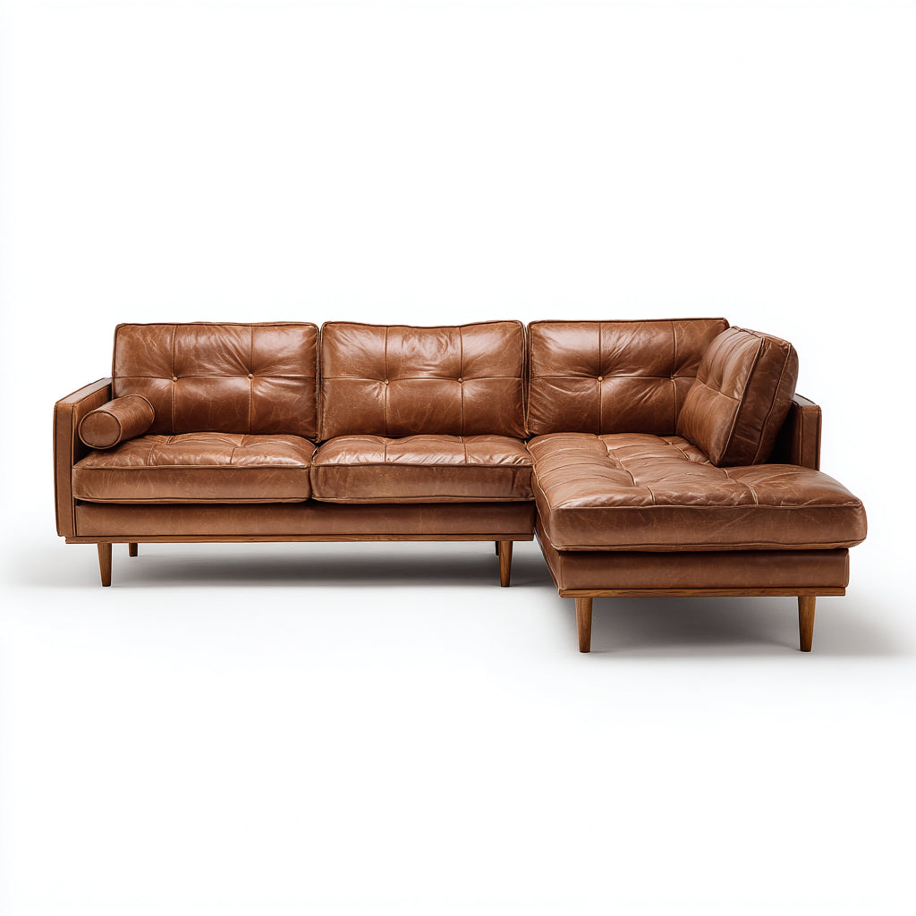 Divano angolare pelle 278x170x87 cm marrone chiaro adatto per soggiorno design moderno