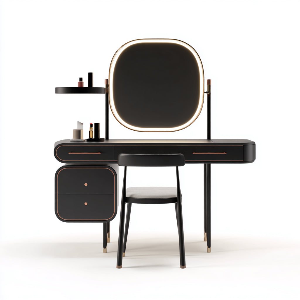 Toeletta in legno 110x45x150 cm - nero - con specchio illuminato stile moderno - adatta per camera da letto