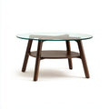 Tavolino da caffè vetro - legno 85x85x45 cm - trasparente - marrone - adatto per soggiorno - design moderno