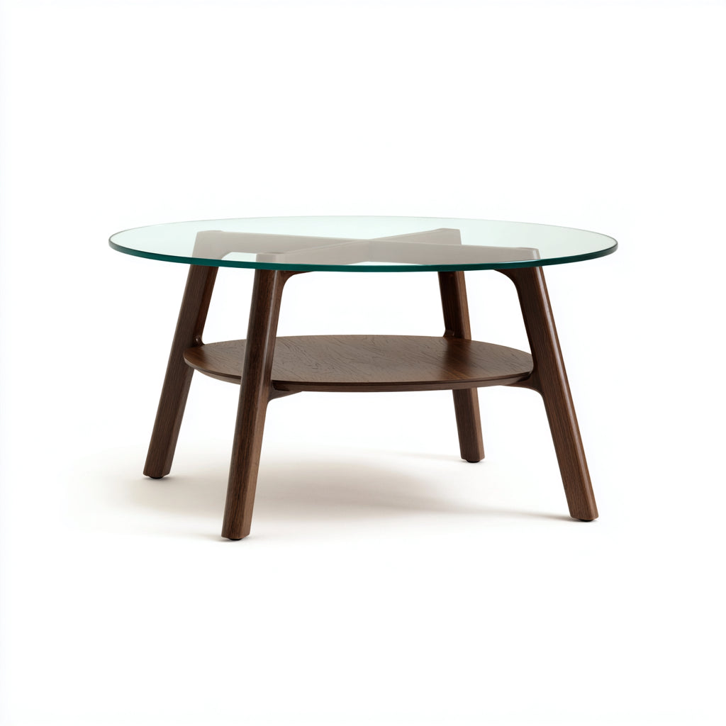 Tavolino da caffè vetro - legno 85x85x45 cm - trasparente - marrone - adatto per soggiorno - design moderno