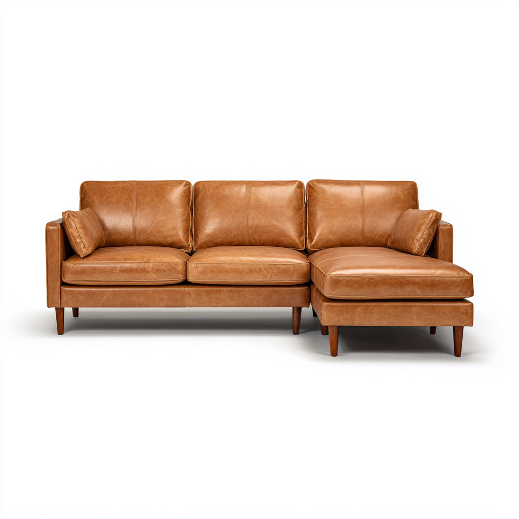 Divano angolare pelle 274x168x87 cm marrone chiaro adatto per soggiorno design moderno
