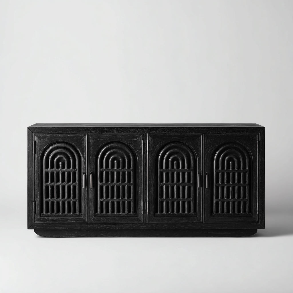 Credenza in legno massello 180x45x75 cm - nero - design moderno per sala da pranzo
