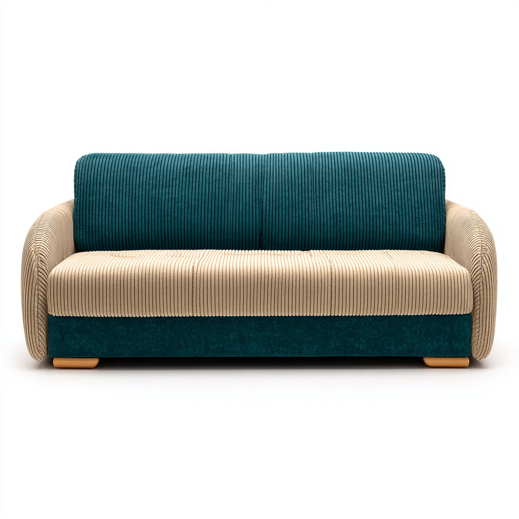 Divani a 3 posti tessuto a coste 198x86x87 cm - verde - beige - adatto al soggiorno - design moderno