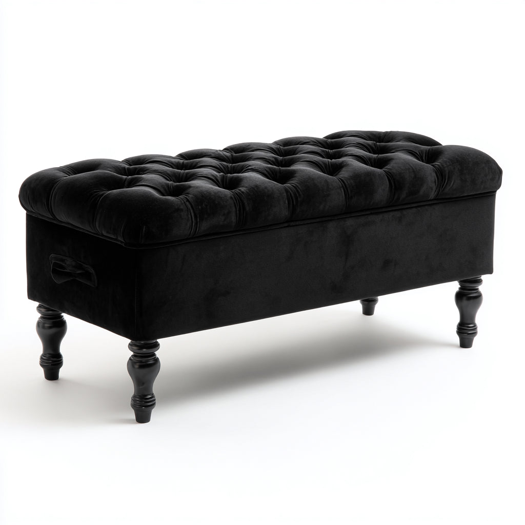 Panca per letto velluto 100x40x48 cm - nero - con vano contenitore - adatta alla camera da letto - design classico
