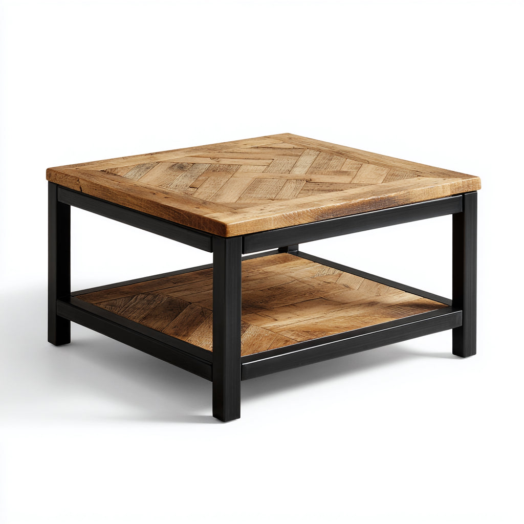 Tavolino da caffè legno - metallo 80x80x45 cm - marrone - nero - adatto per soggiorno - design moderno