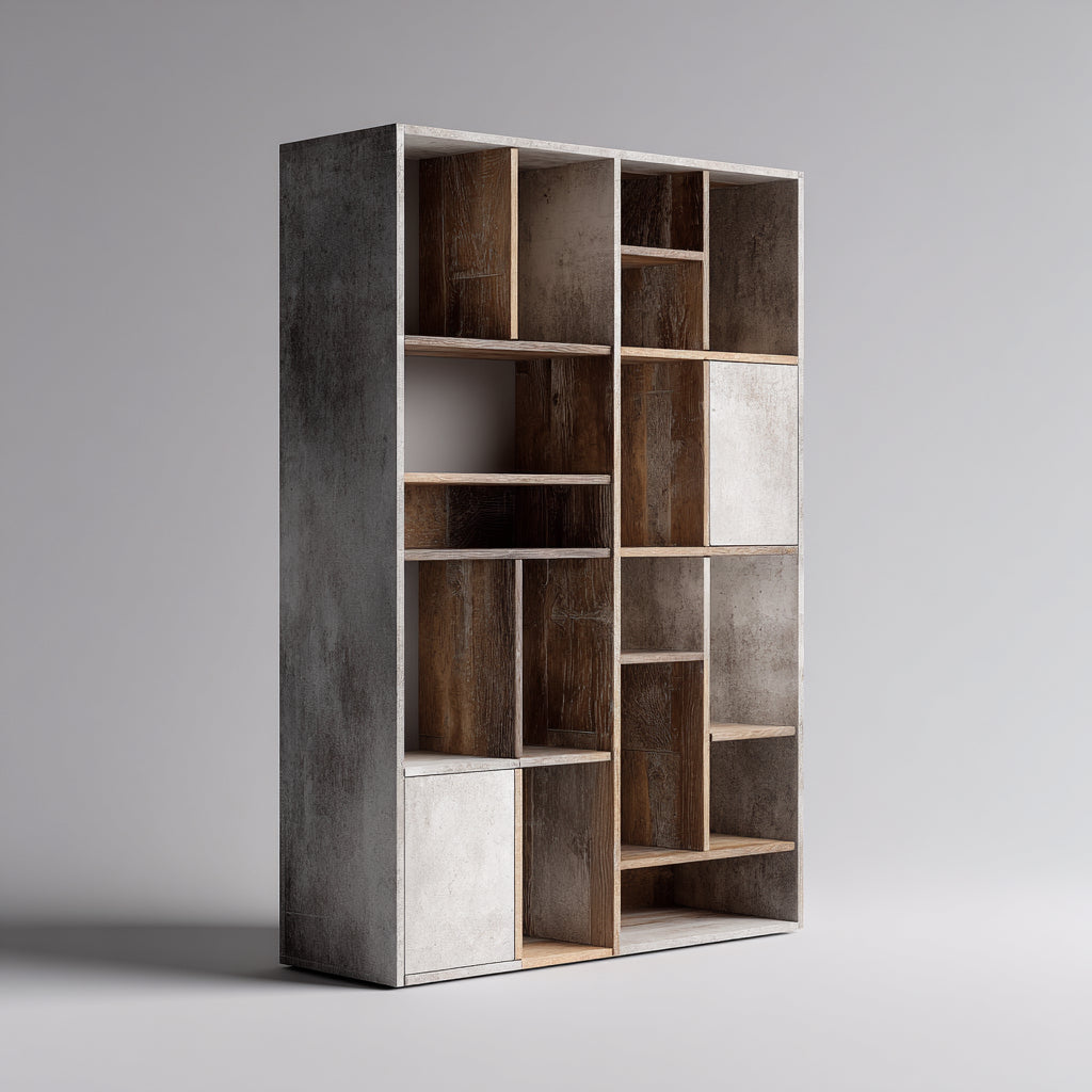 Libreria legno 90x35x180 cm - grigio - marrone - adatta a ufficio o studio - design moderno