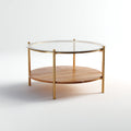 Tavolino da caffè vetro - metallo - legno 85x85x46 cm - trasparente - oro - legno naturale - adatto per soggiorno - design moderno