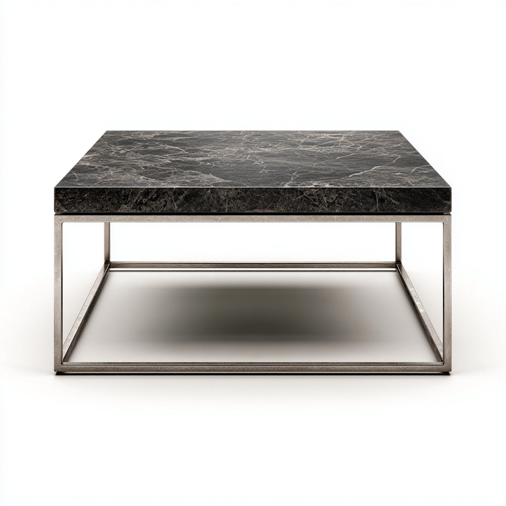 Tavolino da caffè marmo - metallo 90x90x40 cm - nero - argento - adatto per soggiorno - design moderno