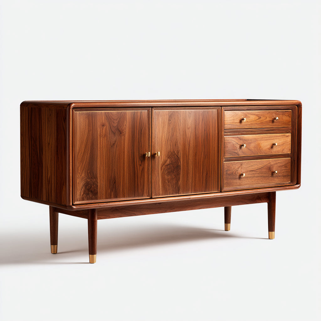 Credenza in legno di noce 150x45x85 cm - marrone - stile moderno di metà secolo per sala da pranzo