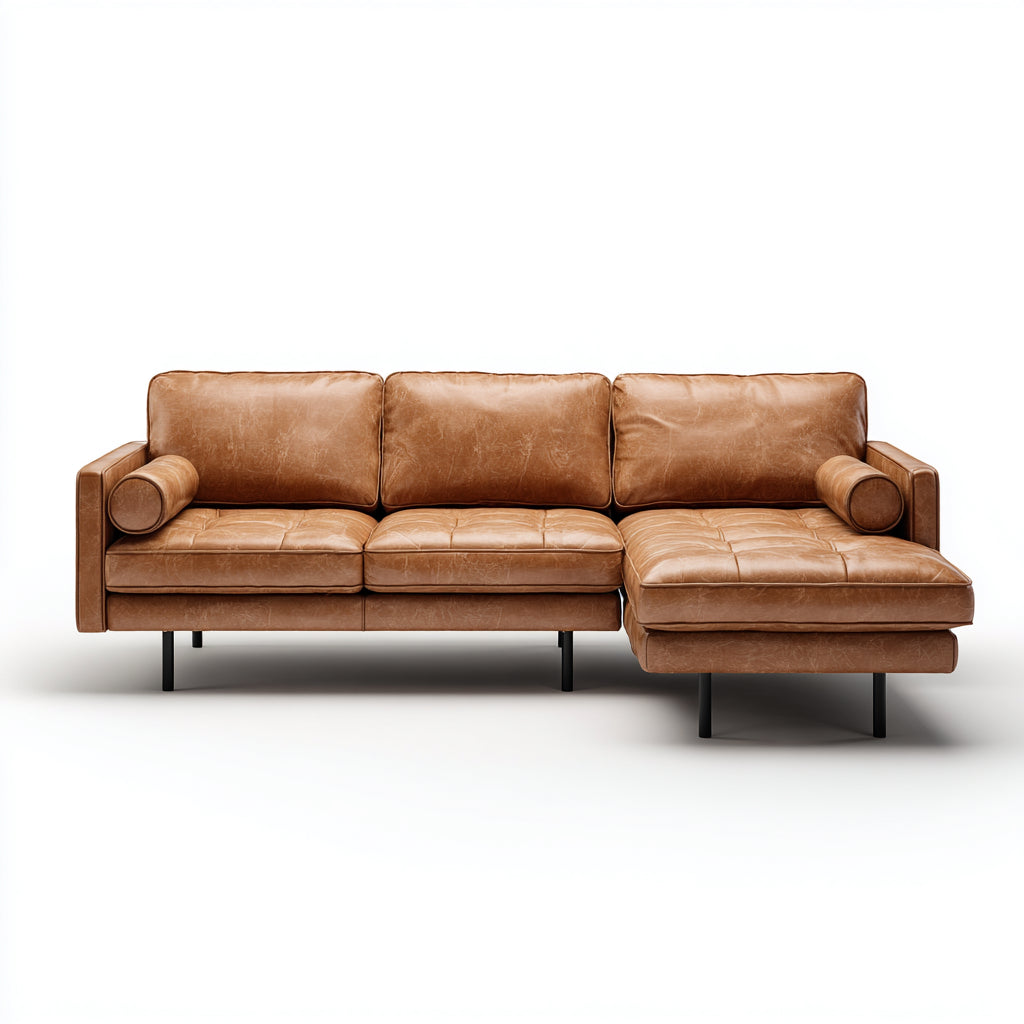 Divano angolare pelle 275x167x87 cm marrone chiaro adatto per soggiorno design moderno
