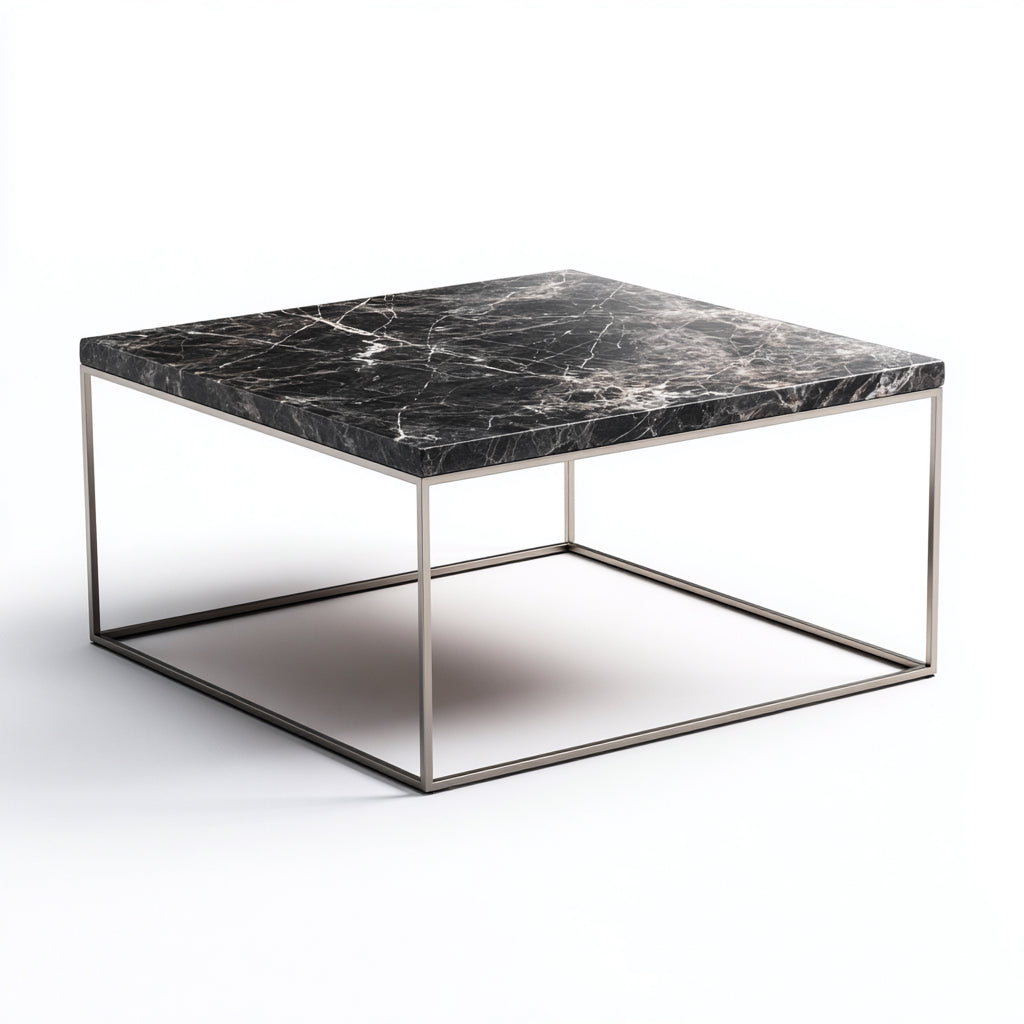 Tavolino da caffè marmo - metallo 80x80x38 cm - nero - argento - adatto per soggiorno - design moderno