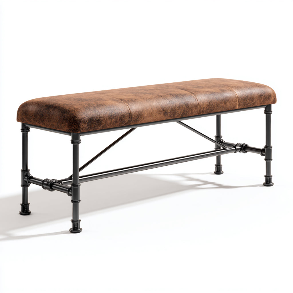 Panca per letto pelle vera 110x38x48 cm - marrone - adatta alla camera da letto - stile industriale