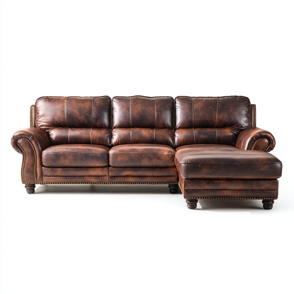 Divano angolare pelle 285x175x95 cm marrone scuro adatto per soggiorno design classico