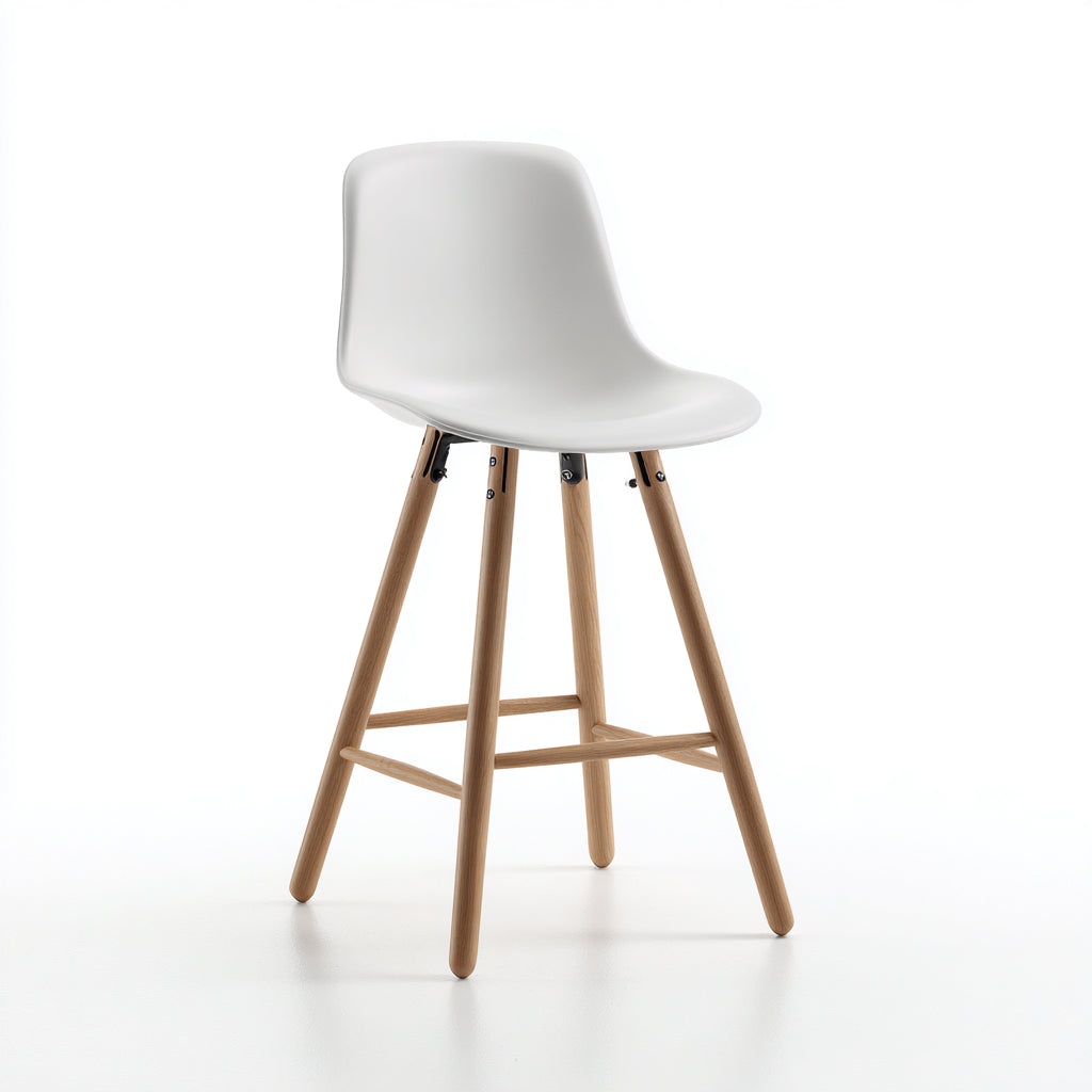 Sgabello da bar plastica-legno 44x45x95 cm - bianco - design moderno adatto alla sala da pranzo