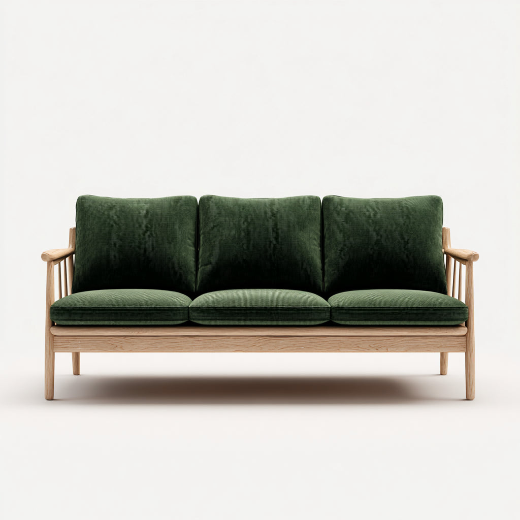 Divani a 3 posti tessuto a coste 203x85x87 cm - verde - adatto al soggiorno - design moderno