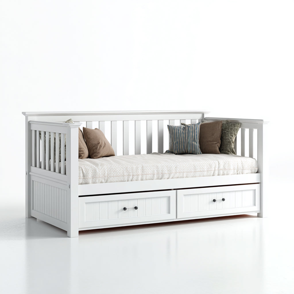 Divano letto legno 200x90x105 cm - bianco - design moderno con cassetti per camera da letto