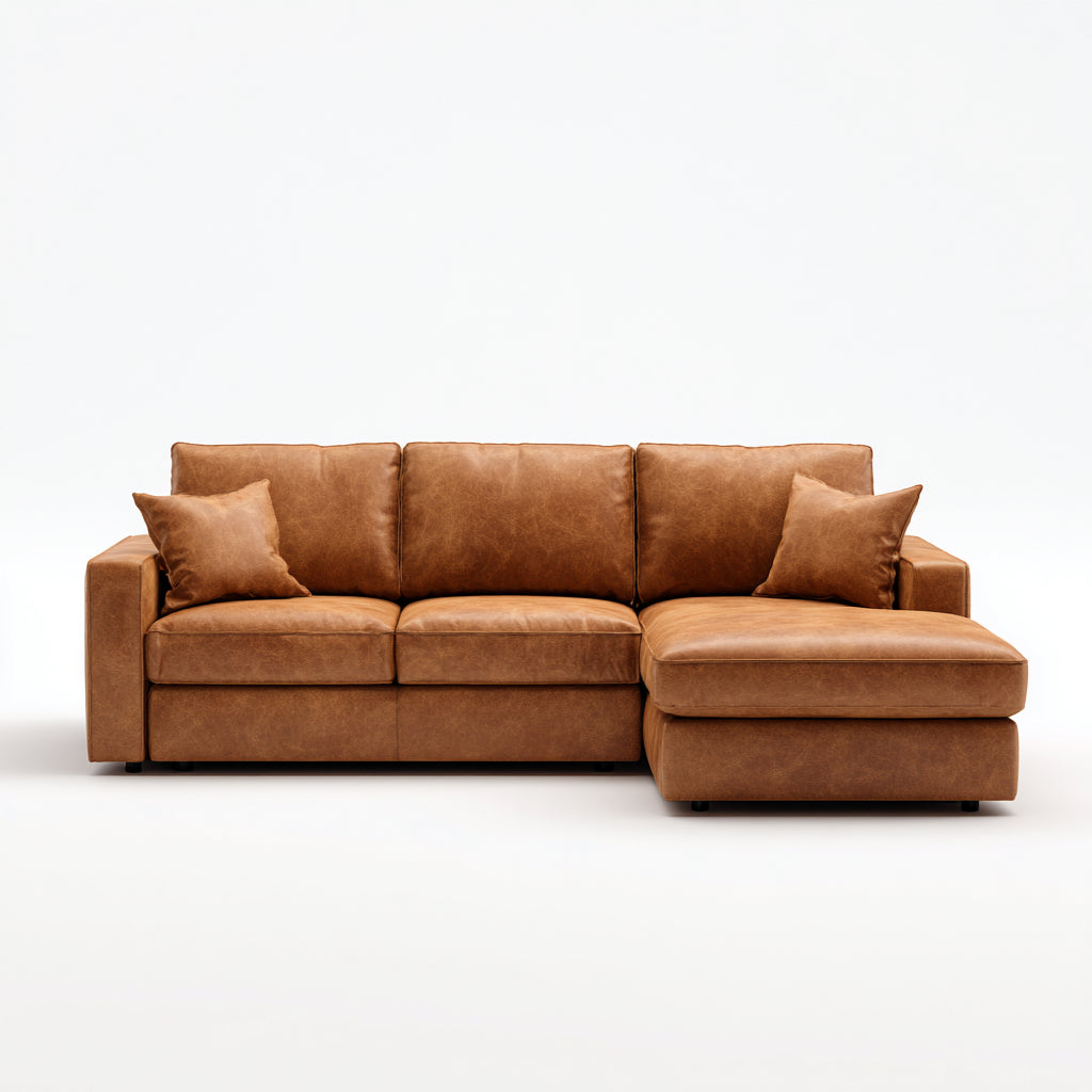 Divano angolare pelle 278x170x88 cm marrone chiaro adatto per soggiorno design moderno