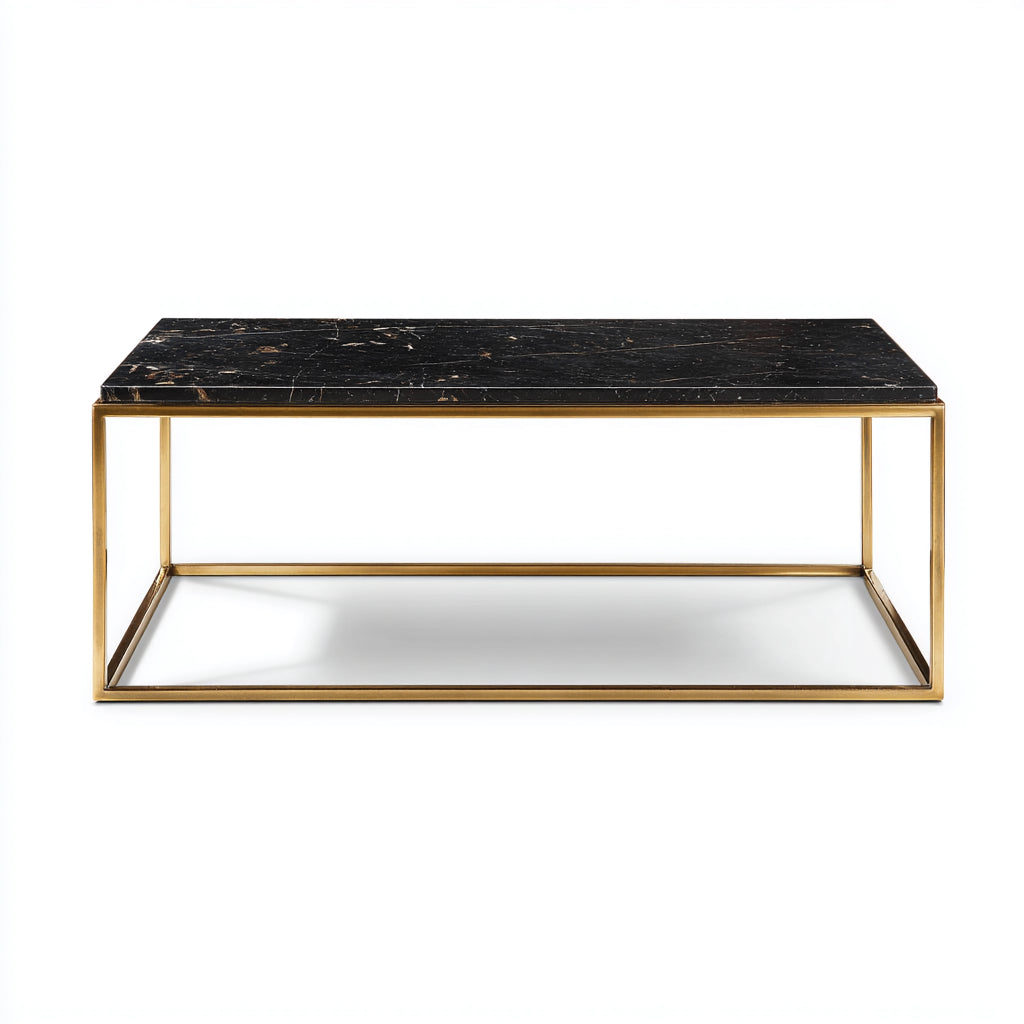 Tavolino da caffè marmo - metallo 110x60x40 cm - nero - oro - adatto per soggiorno - design moderno