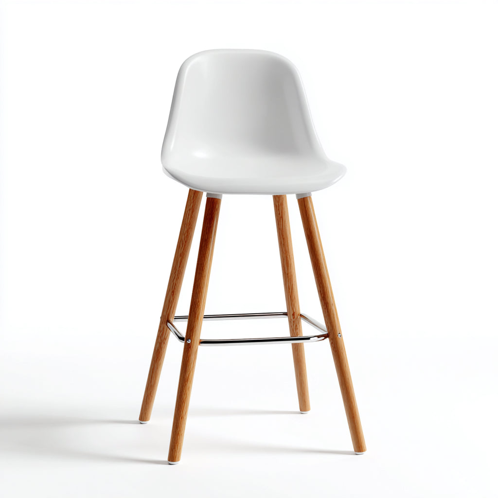 Sgabello da bar plastica-legno-metallo 45x46x101 cm - bianco - design moderno adatto alla sala da pranzo