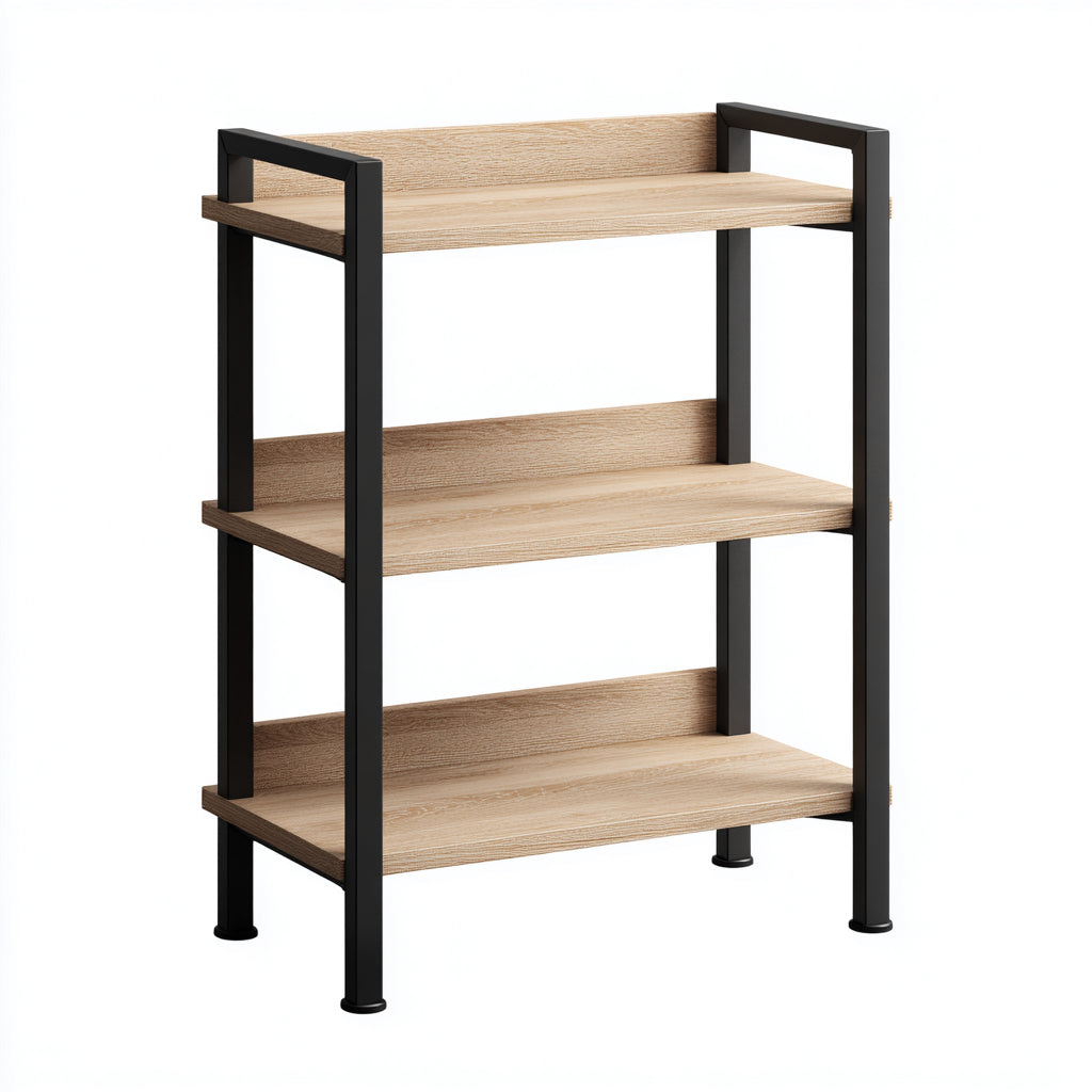 Libreria legno e metallo 60x30x80 cm - rovere chiaro - nero - adatta per ufficio o studio - design moderno