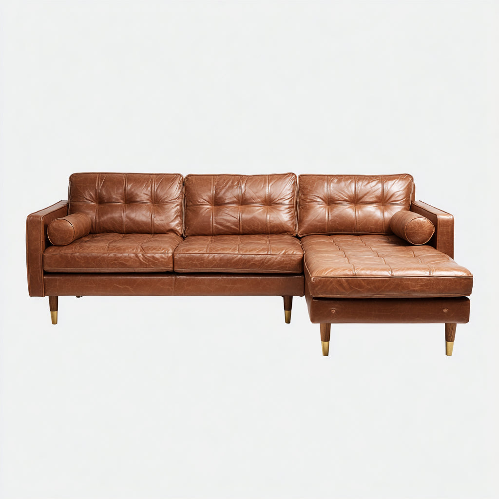 Divano angolare pelle 268x165x85 cm marrone chiaro adatto per soggiorno design moderno