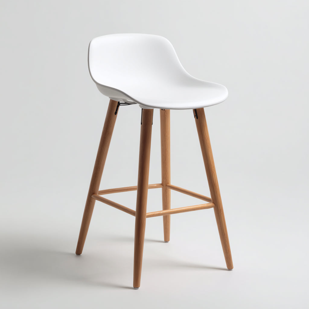 Sgabello da bar plastica-legno 45x47x99 cm - bianco - design moderno adatto alla sala da pranzo