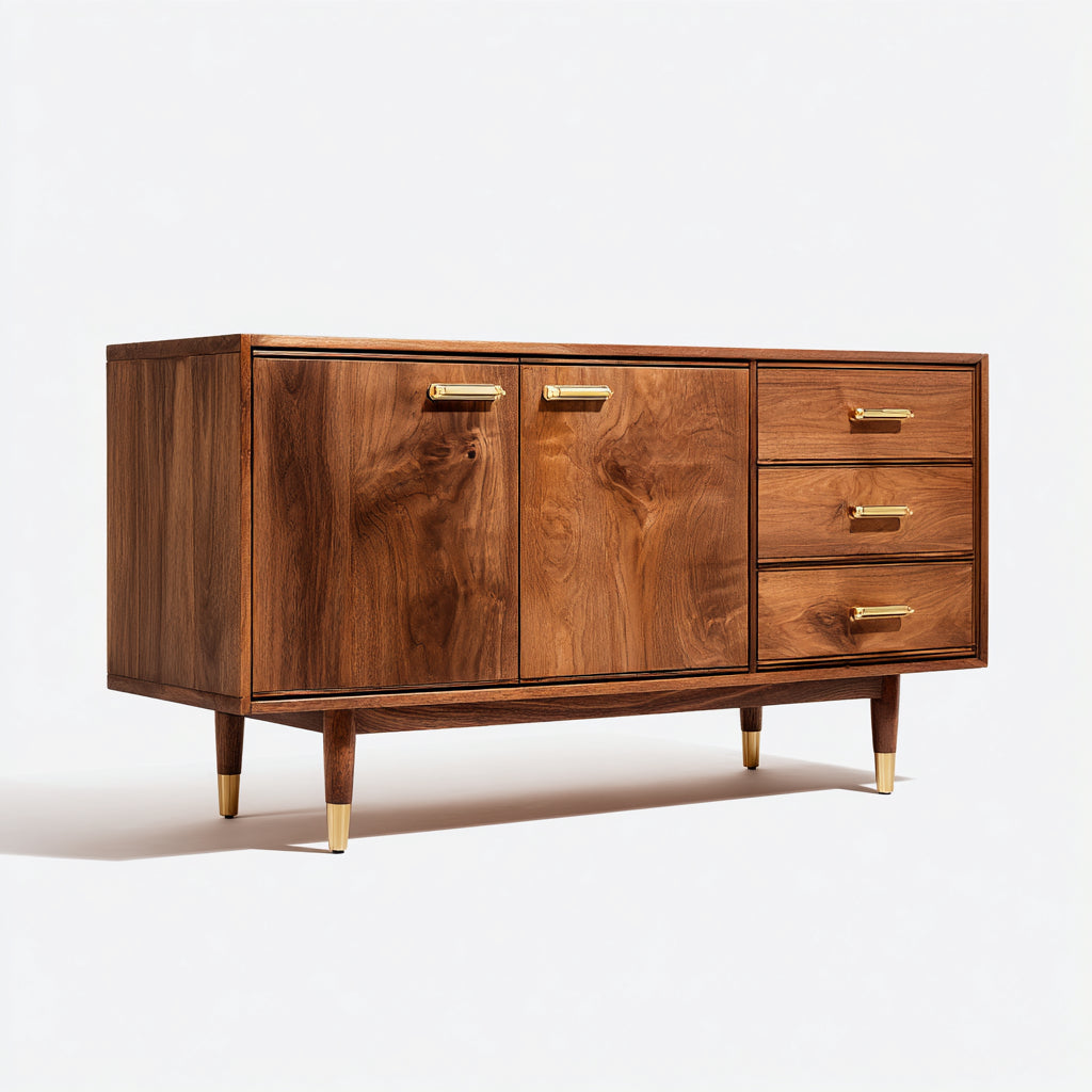 Credenza in legno massello 150x45x85 cm - marrone - stile moderno di metà secolo per sala da pranzo