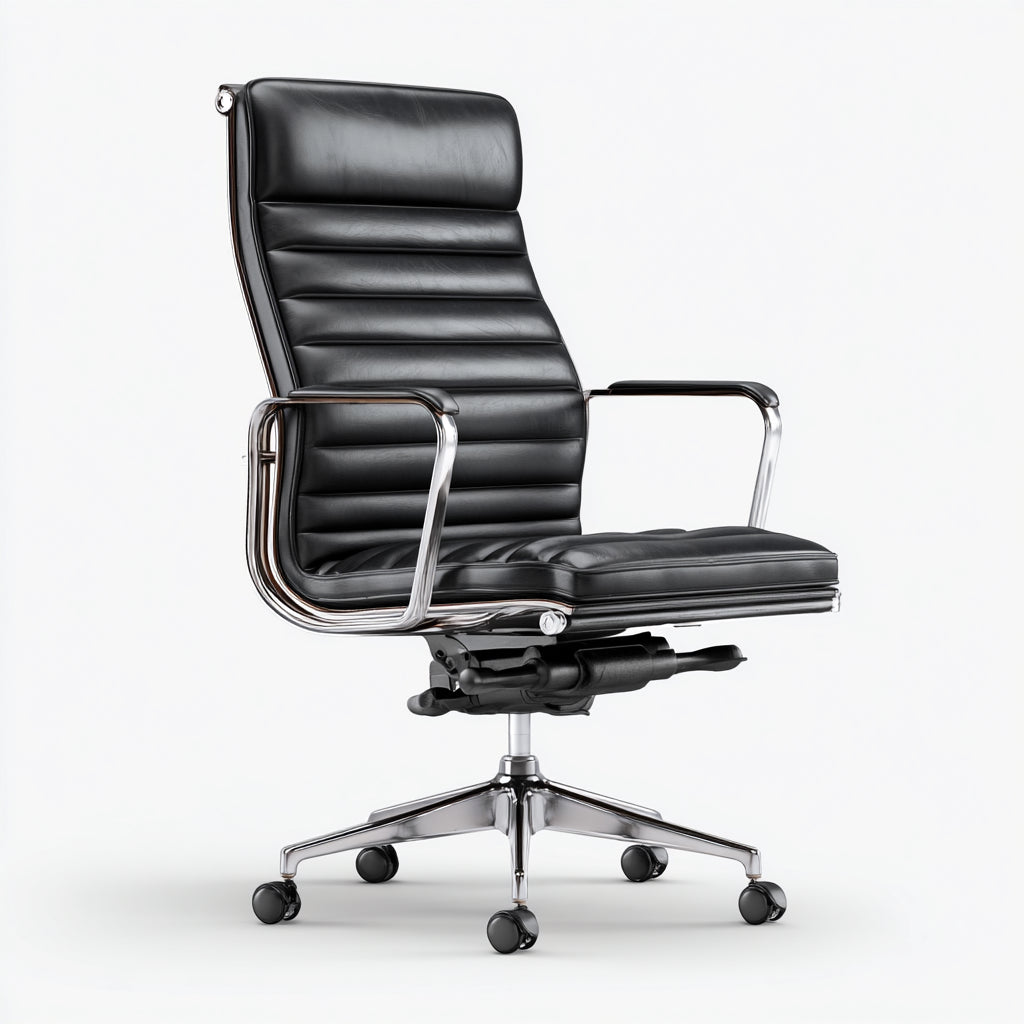 Sedia da ufficio pelle vera e metallo 65x60x115 cm - nero - adatta per ufficio - design moderno