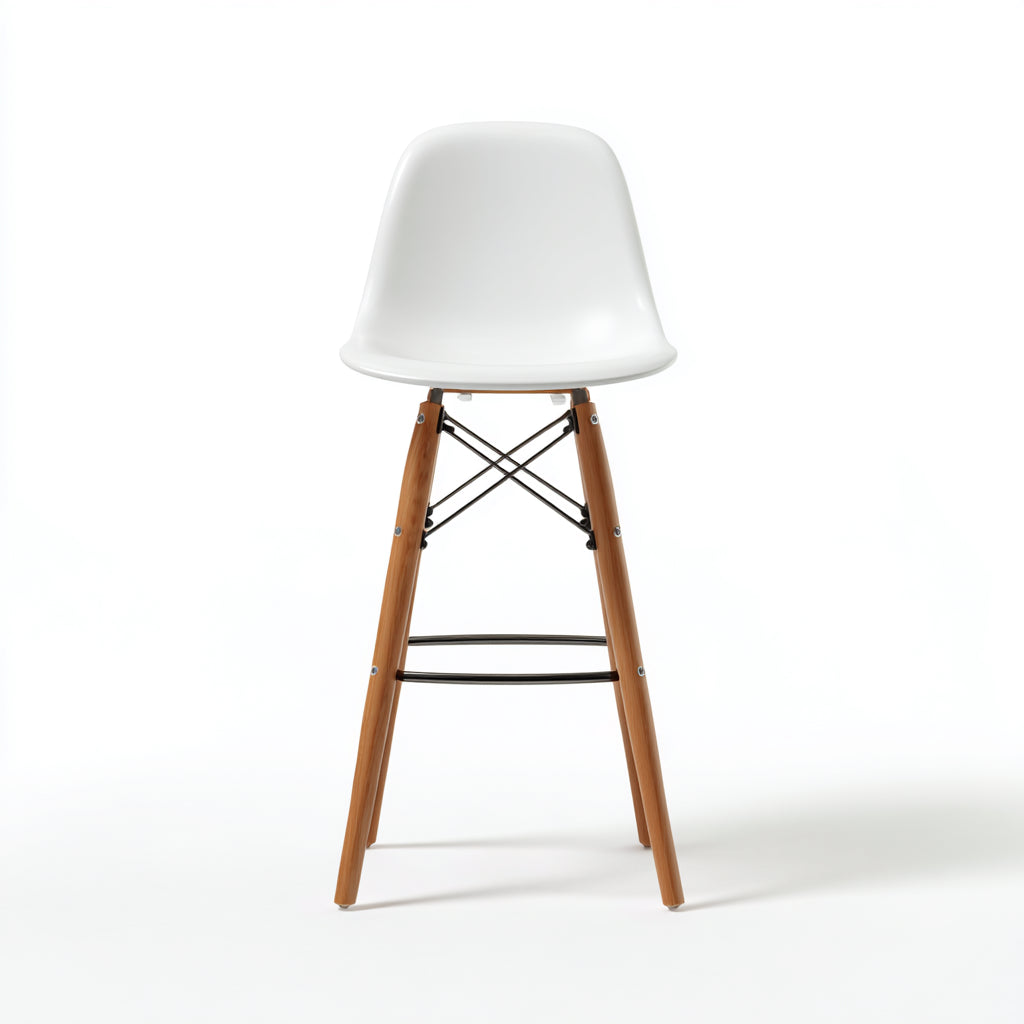 Sgabello da bar plastica-legno-metallo 45x46x102 cm - bianco - design moderno adatto alla sala da pranzo