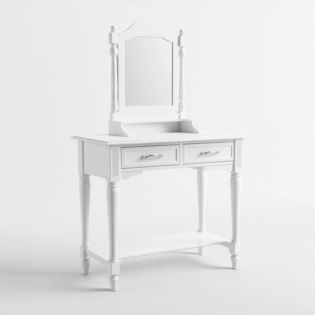 Toeletta in legno 90x40x150 cm - bianco - con specchio fisso stile classico - adatta per camera da letto